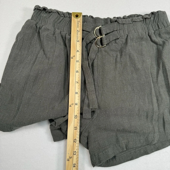 Allie Rose Belted Linen Shorts Womens Size M Elastic Waist Pockets Smoke Green - Picture 4 of 10